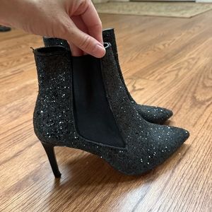 Black sparkly booties heels